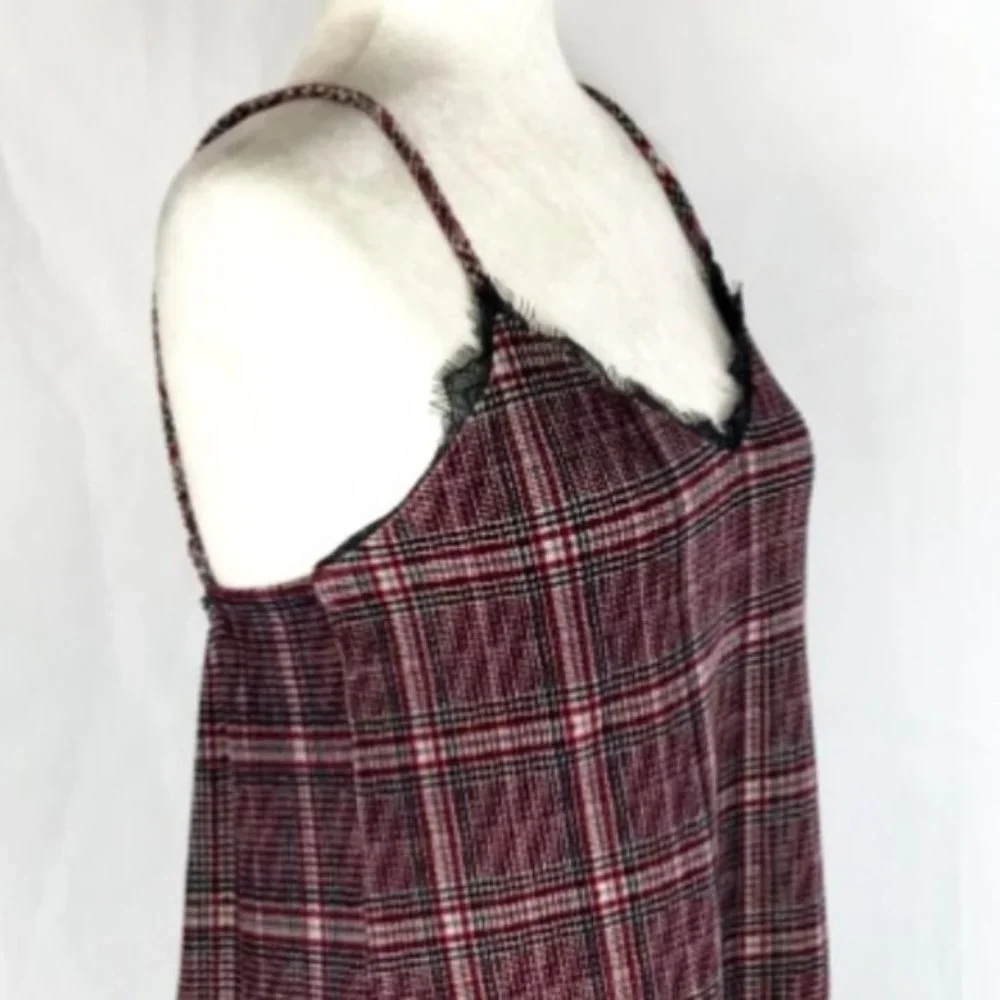 Hummingbird Womens Plaid Stretch Velvet Lace Trim Short Dress Size S - Picture 5 of 7